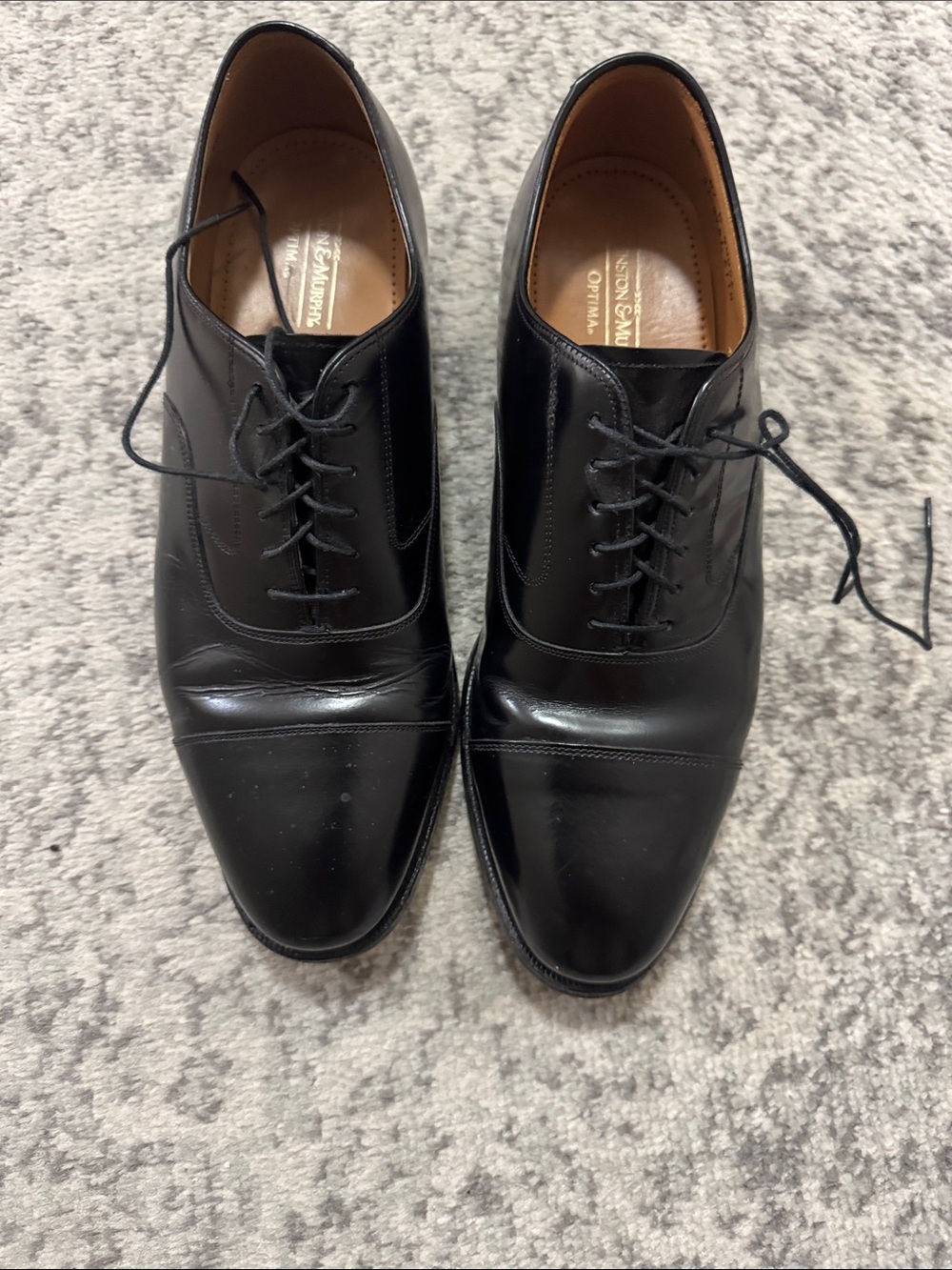 Johnston & Murphy Black Leather Cap-Toe Oxfords